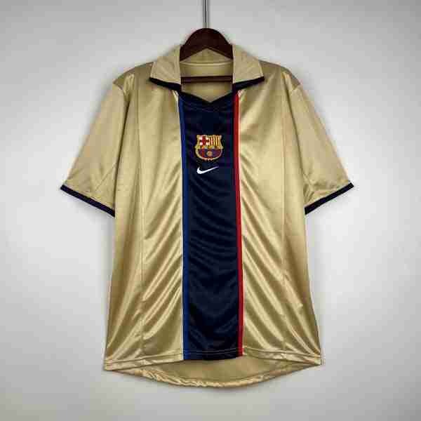 Tailandia Equipacion FC Barcelona Segunda Retro 2002 Oro Tailandia Equipacion FC Barcelona Segunda Retro 2002 Oro